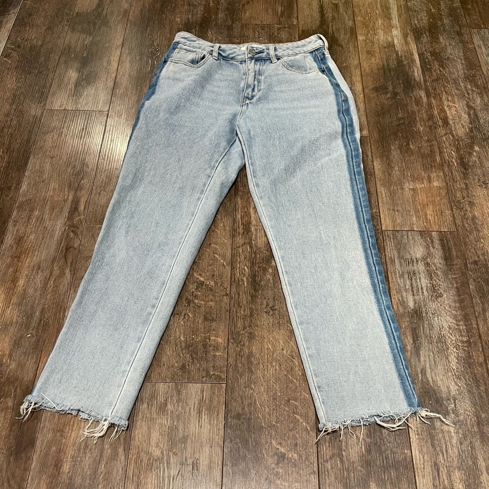 PacSun Light Blue Straight Leg Jeans with Dark Blue Stripe